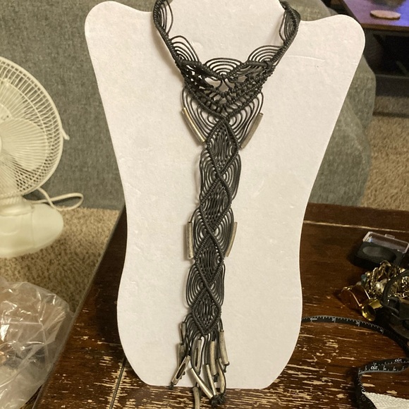 Vintage handmade macrame choker Tassle necklace , metal accessories adjustable - Picture 1 of 7
